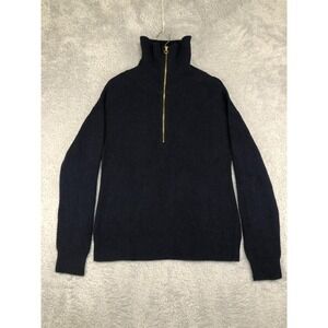 Talbots Sweater Womens Size L Navy Blue Wool Blend 1/2 Zip